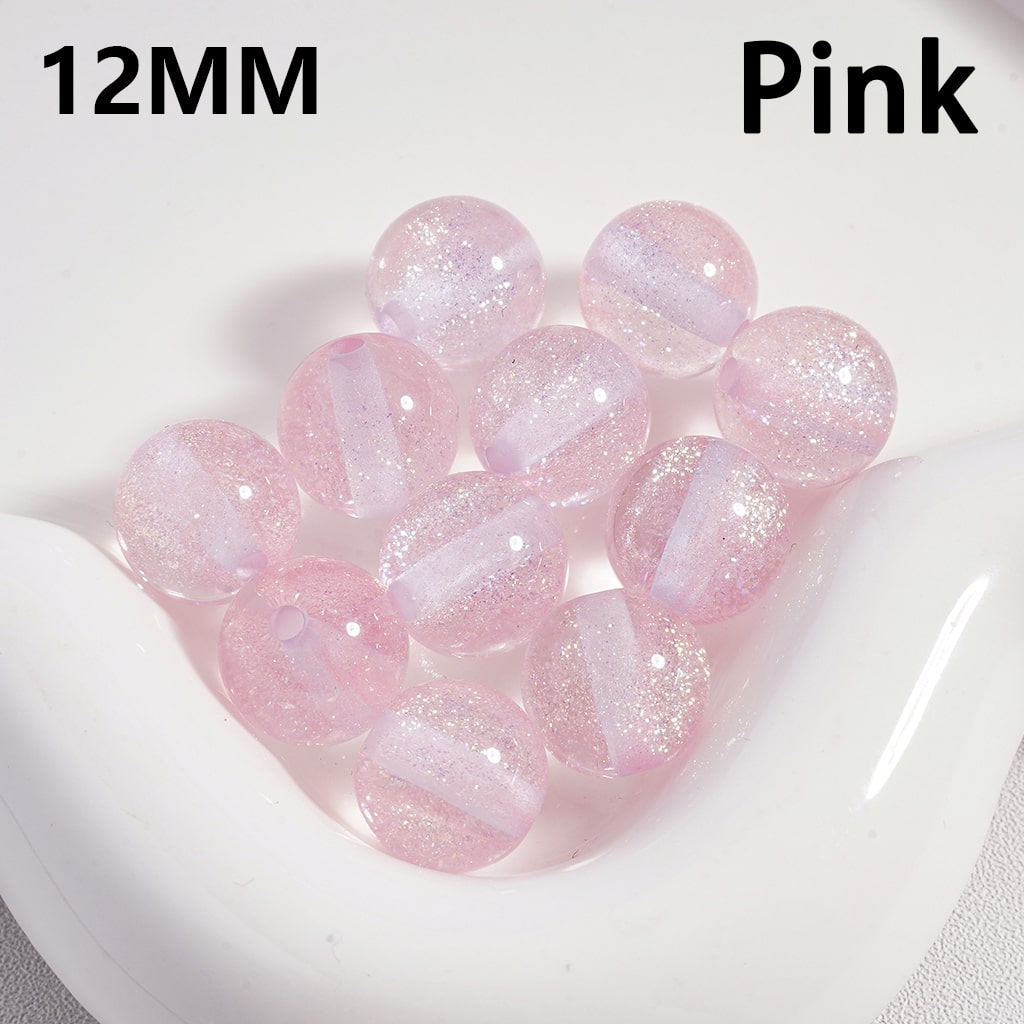 Acrylic Beads Shiny Glitter Inside, Multi-Color, Semi-Clear, 12MM
