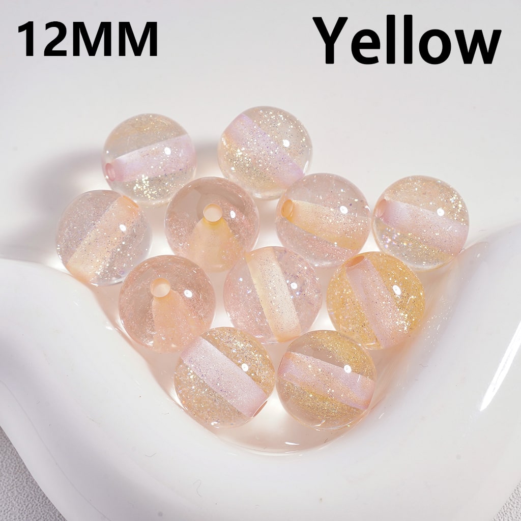 Acrylic Beads Shiny Glitter Inside, Multi-Color, Semi-Clear, 12MM