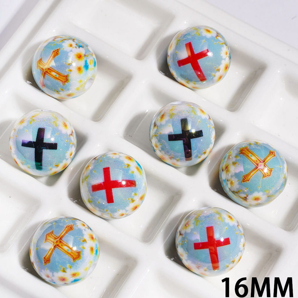 Acrylic Beads for Bracelets UV Coating with Religion Series, 16MM