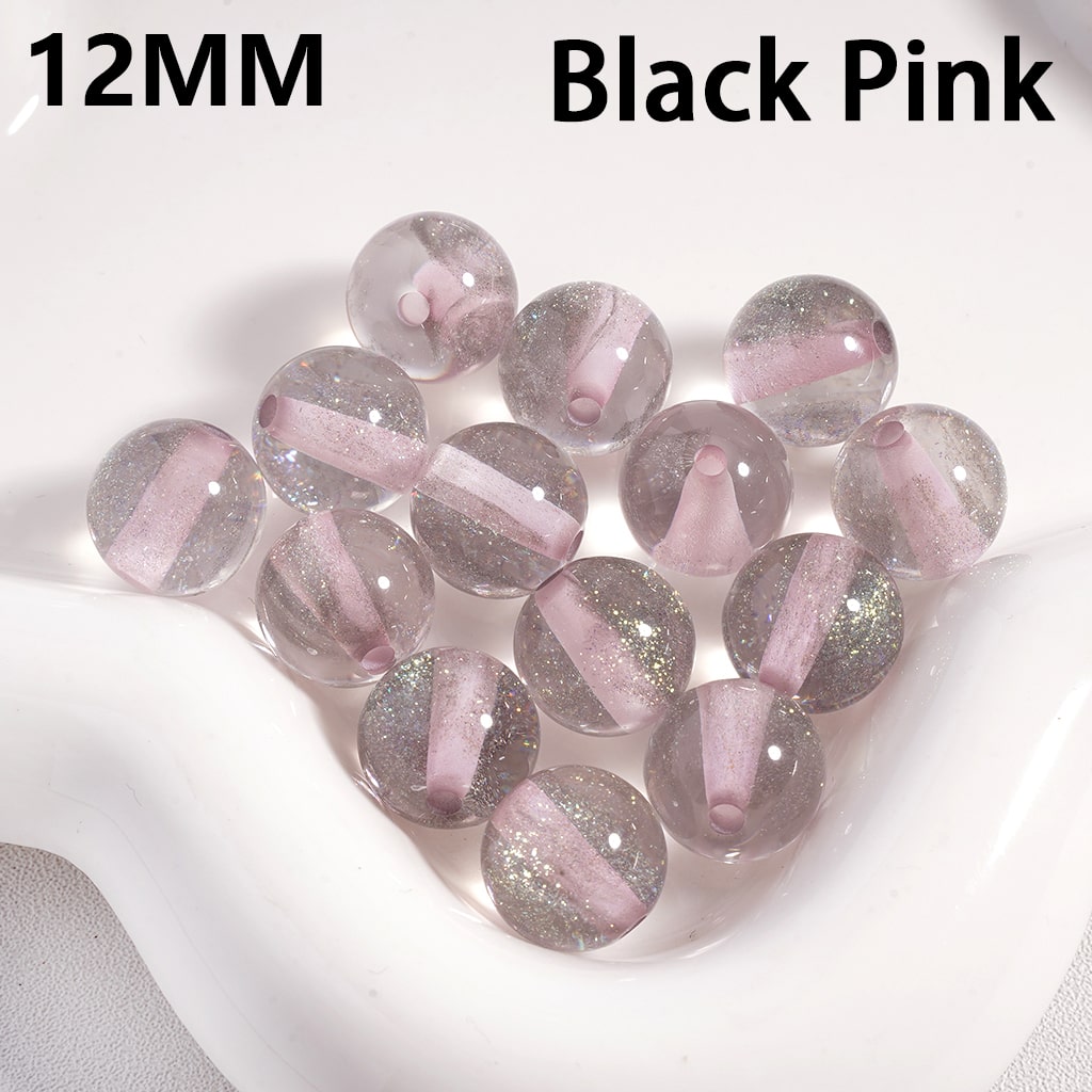Acrylic Beads Shiny Glitter Inside, Multi-Color, Semi-Clear, 12MM