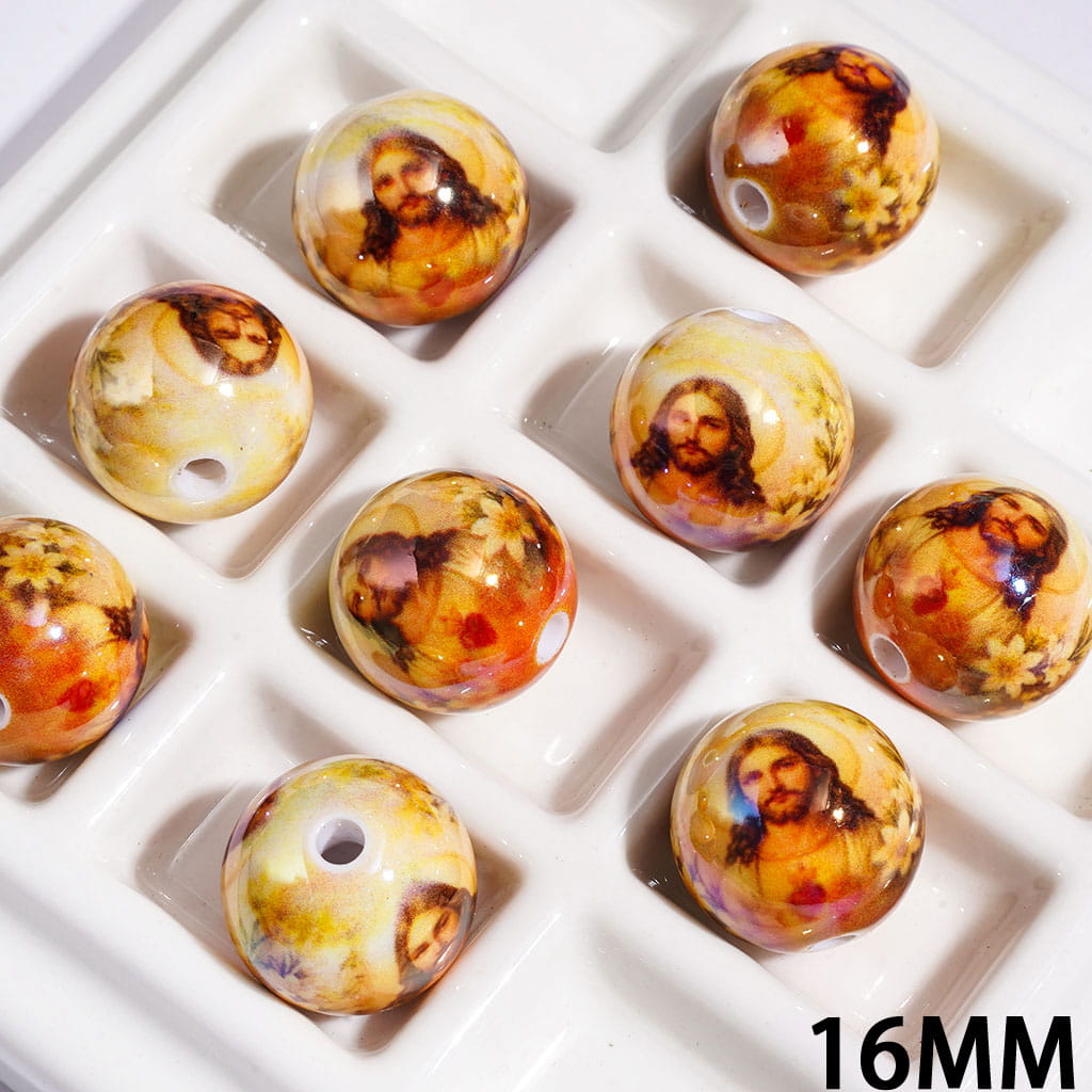 Acrylic Beads for Bracelets UV Coating with Religion Series, 16MM
