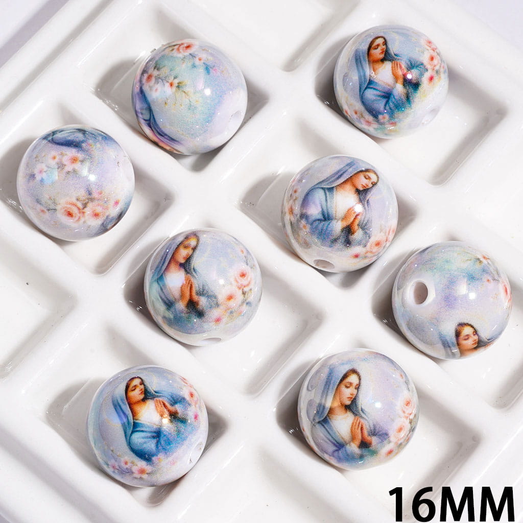 Acrylic Beads for Bracelets UV Coating with Religion Series, 16MM