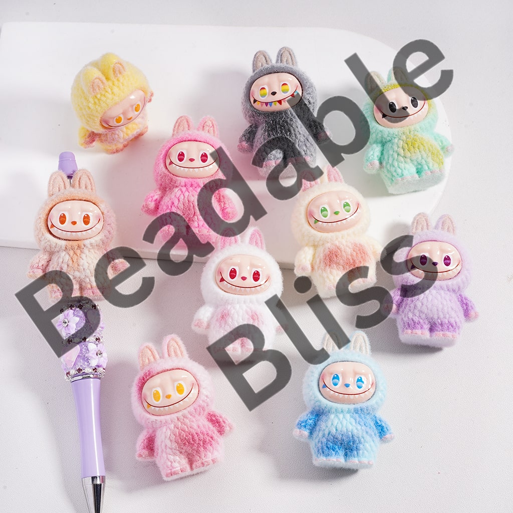 Cute Vivid Flocked Tiny Monster Doll JoyMint Acrylic Beads Pen Toppers Pendants Jewelry Accessories, 54*40MM
