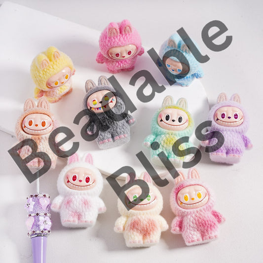 Cute Vivid Flocked Tiny Monster Doll JoyMint Acrylic Beads Pen Toppers Pendants Jewelry Accessories, 54*40MM