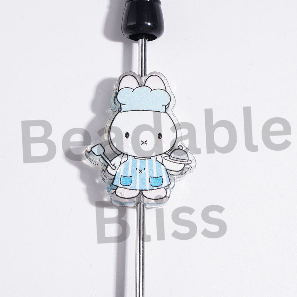 Classic White Bunny Character in Various Costume Acrylic Beads, Semi-Clear, Random Mix