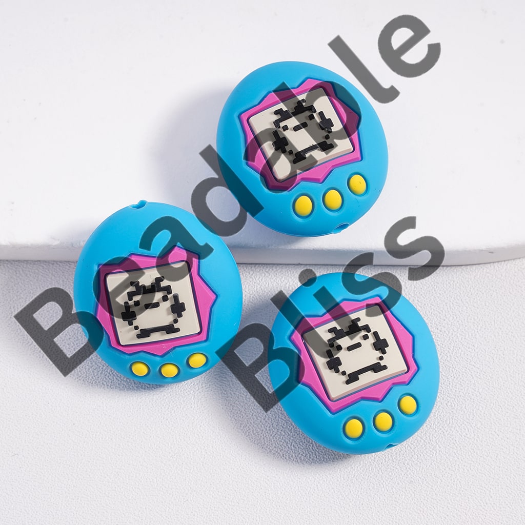 Silicon Focal Beads 3D Cute Character Series Digital Pet Sky Blue Magenta Oval Shape, Random Mix