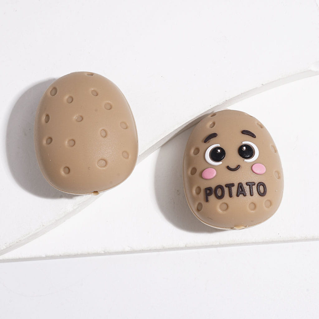 3D Cute Food Theme Silicone Focal Beads, Salted Butter and Tomato and Bread and Potato