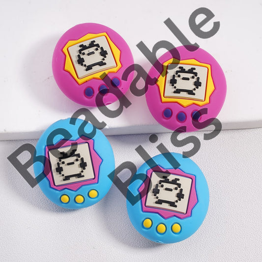 Silicon Focal Beads 3D Cute Character Series Digital Pet Sky Blue Magenta Oval Shape, Random Mix