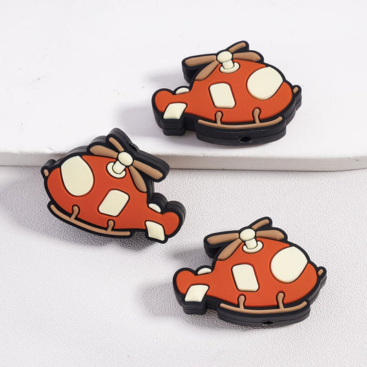 Silicone Focal Beads Cute Orange Helicopter with Propellers