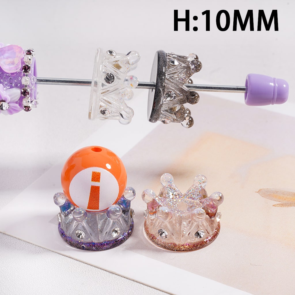Acrylic Beads Crown with Glitter & Clear Rhinestones, Transparent Color, Random Mix, Height 10MM