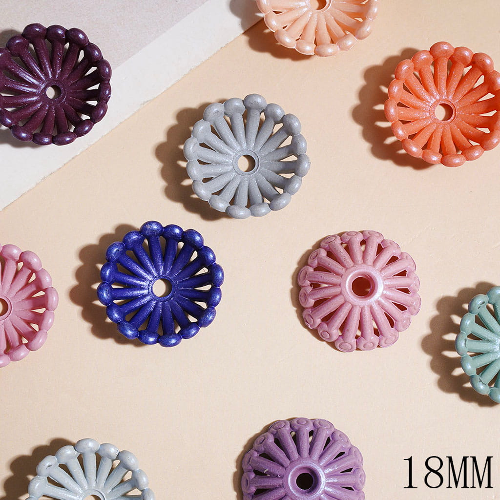 Acrylic Bead Cages, Bead Cap with Flower Stamen, 18MM, Morandi Color Style, Random Mix (They Fit 16MM Beads)