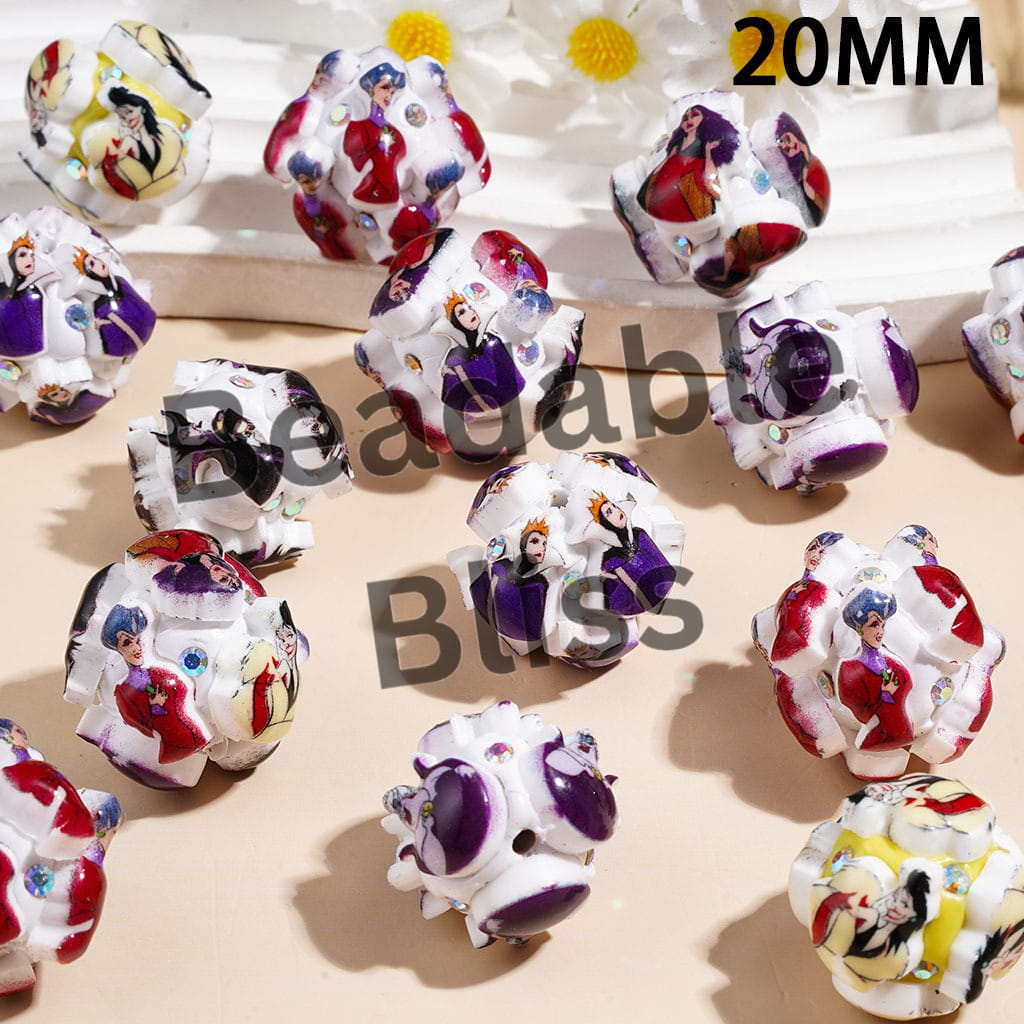 Clay Beads with Classic Animation Villain Character and AB Rhinestones, 20MM Random Mix