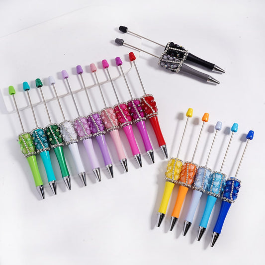 Beadable Pen with Glittery Hearts and Half-Shell Pearls, Clear and AB Rhinestones Chains, Multi-Color