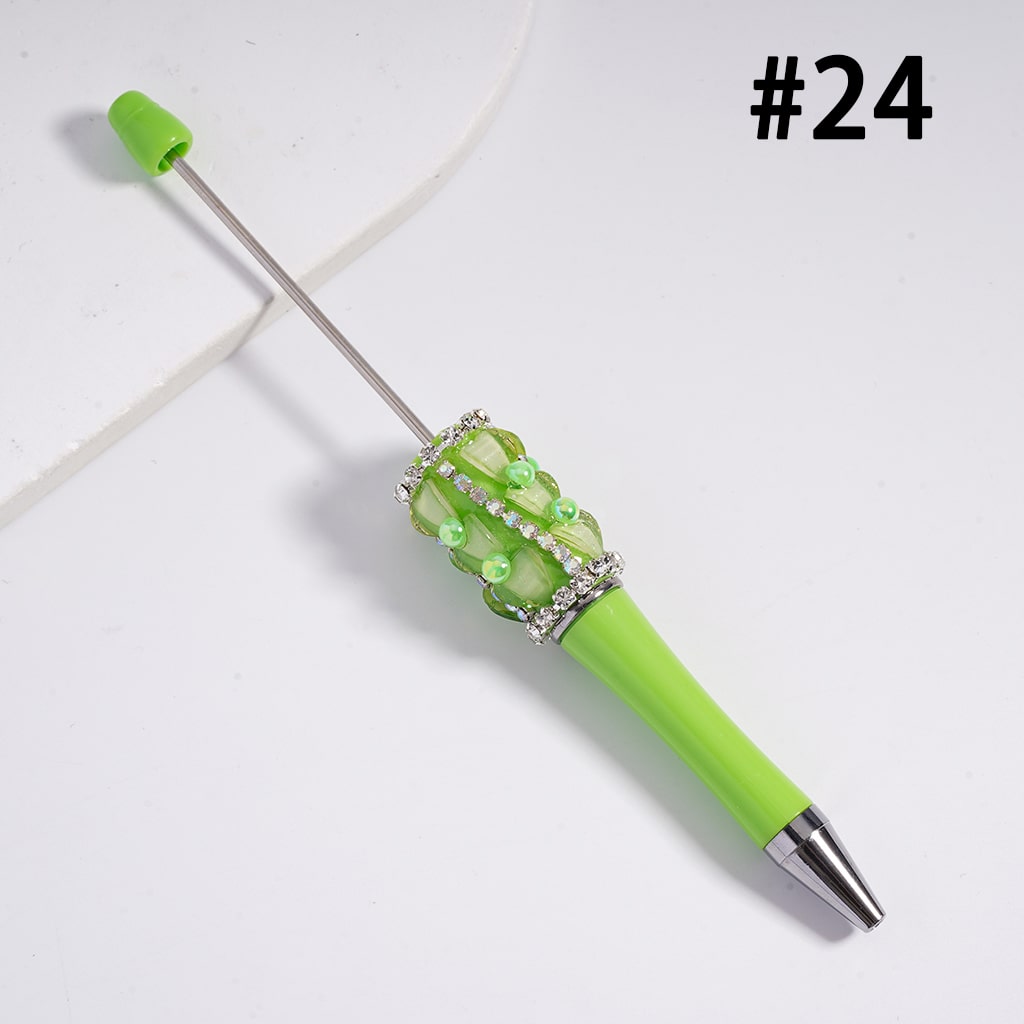 Beadable Pen with Glittery Hearts and Half-Shell Pearls, Clear and AB Rhinestones Chains, Multi-Color