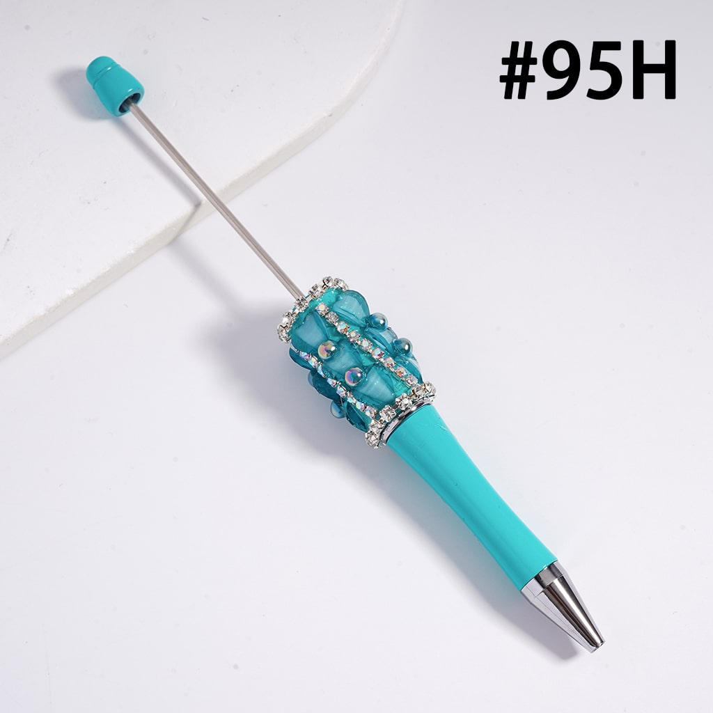 Beadable Pen with Glittery Hearts and Half-Shell Pearls, Clear and AB Rhinestones Chains, Multi-Color