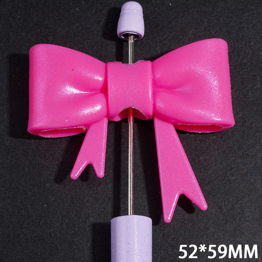 UV-Coated Rose Pink Soft Bowtie with Glitter Silicone Focal Beads, 52*59MM