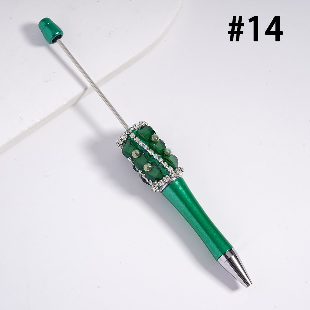 Beadable Pen with Glittery Hearts and Half-Shell Pearls, Clear and AB Rhinestones Chains, Multi-Color