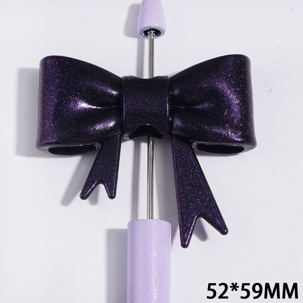 UV-Coated Dark Purple Soft Bowtie with Glitter Silicone Focal Beads, 52*59MM