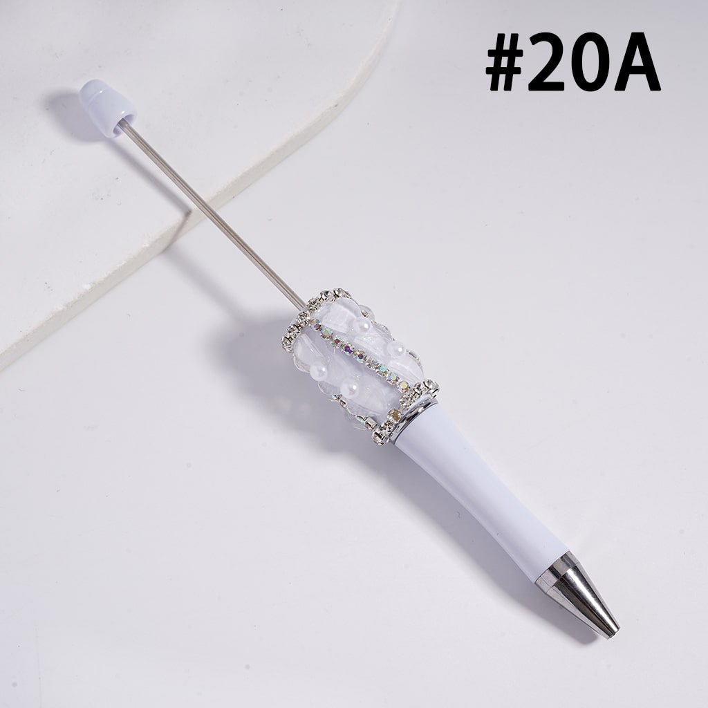 Beadable Pen with Glittery Hearts and Half-Shell Pearls, Clear and AB Rhinestones Chains, Multi-Color