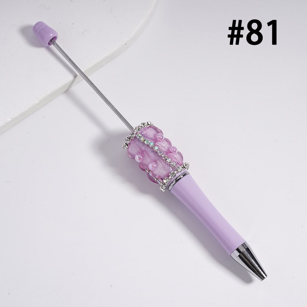 Beadable Pen with Glittery Hearts and Half-Shell Pearls, Clear and AB Rhinestones Chains, Multi-Color