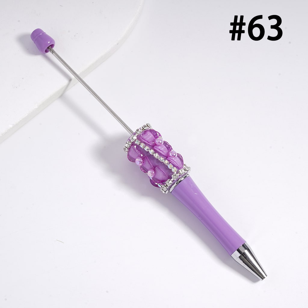 Beadable Pen with Glittery Hearts and Half-Shell Pearls, Clear and AB Rhinestones Chains, Multi-Color