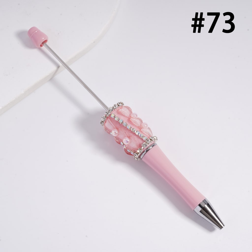Beadable Pen with Glittery Hearts and Half-Shell Pearls, Clear and AB Rhinestones Chains, Multi-Color
