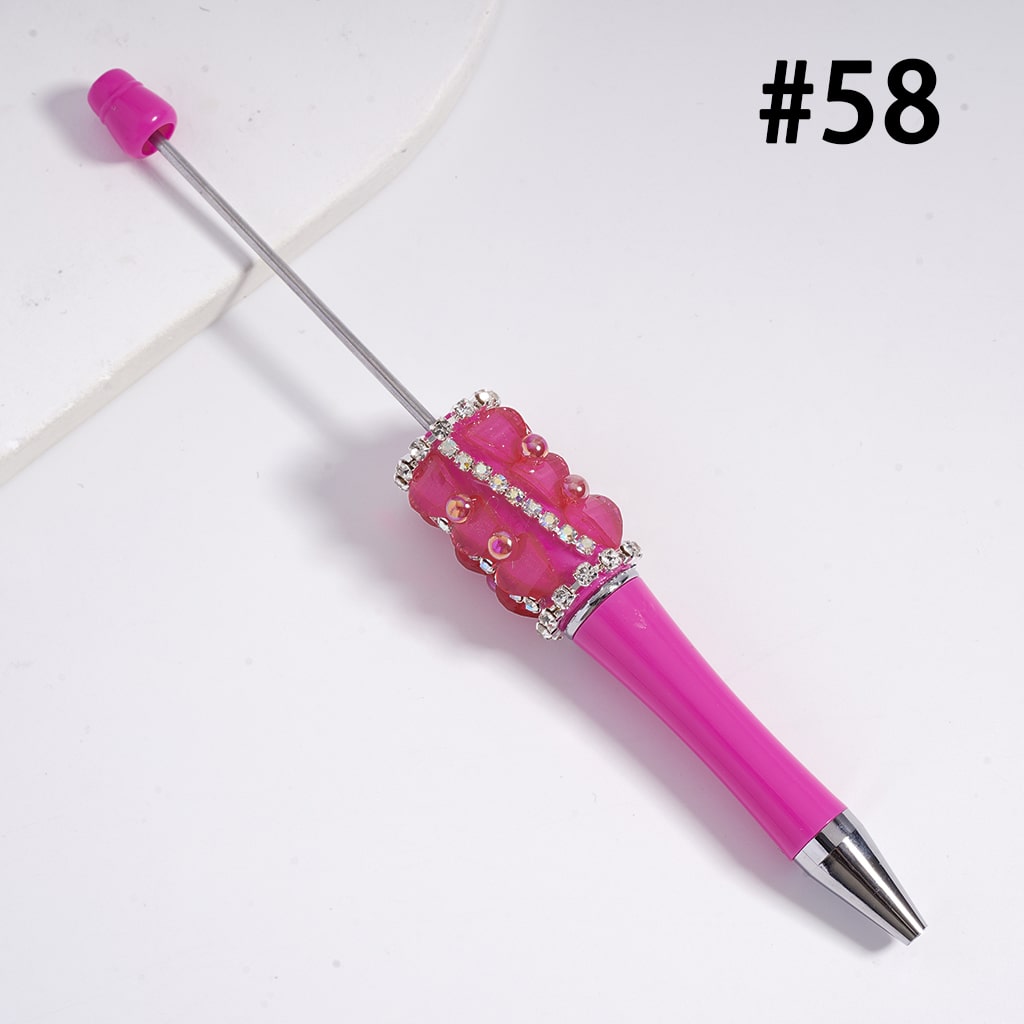 Beadable Pen with Glittery Hearts and Half-Shell Pearls, Clear and AB Rhinestones Chains, Multi-Color