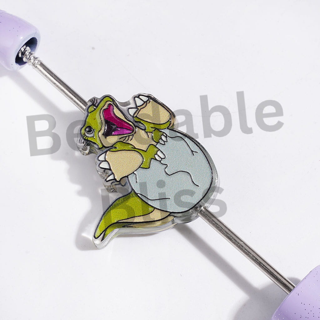 Semi-Clear Acrylic Beads Cute Cartoon Dinosaur Characters, Random Mix