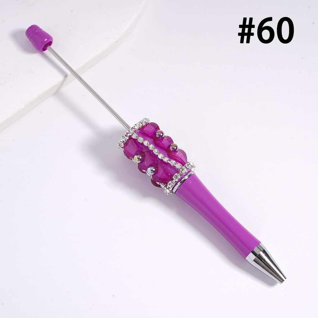Beadable Pen with Glittery Hearts and Half-Shell Pearls, Clear and AB Rhinestones Chains, Multi-Color