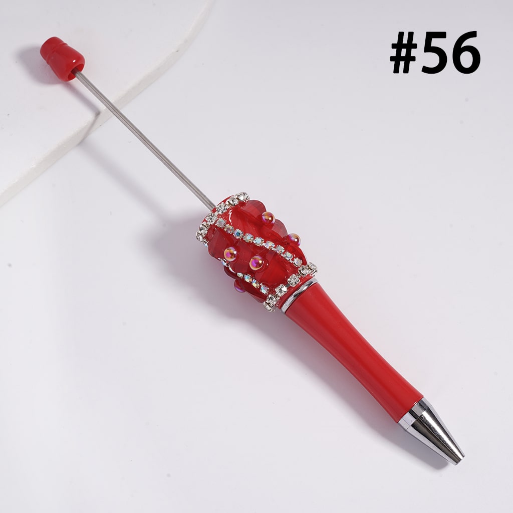 Beadable Pen with Glittery Hearts and Half-Shell Pearls, Clear and AB Rhinestones Chains, Multi-Color