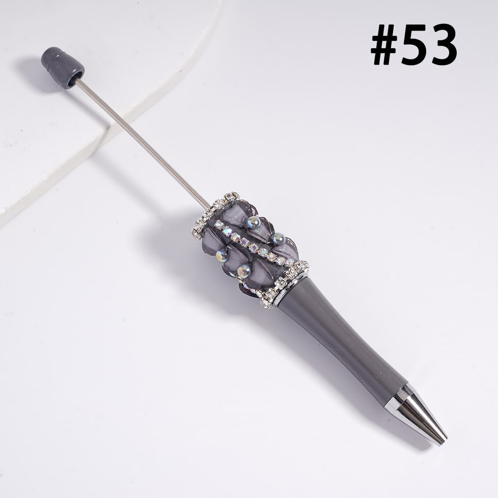 Beadable Pen with Glittery Hearts and Half-Shell Pearls, Clear and AB Rhinestones Chains, Multi-Color