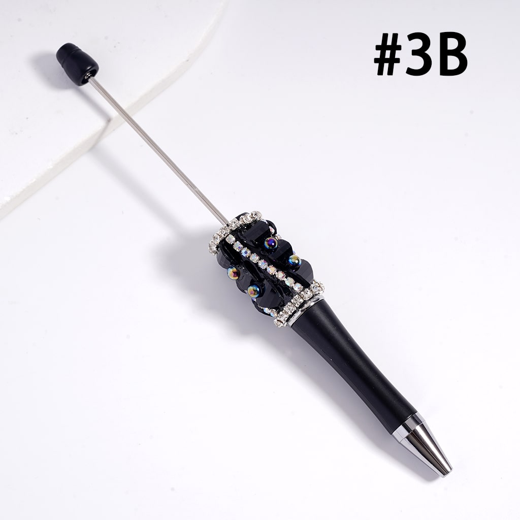 Beadable Pen with Glittery Hearts and Half-Shell Pearls, Clear and AB Rhinestones Chains, Multi-Color