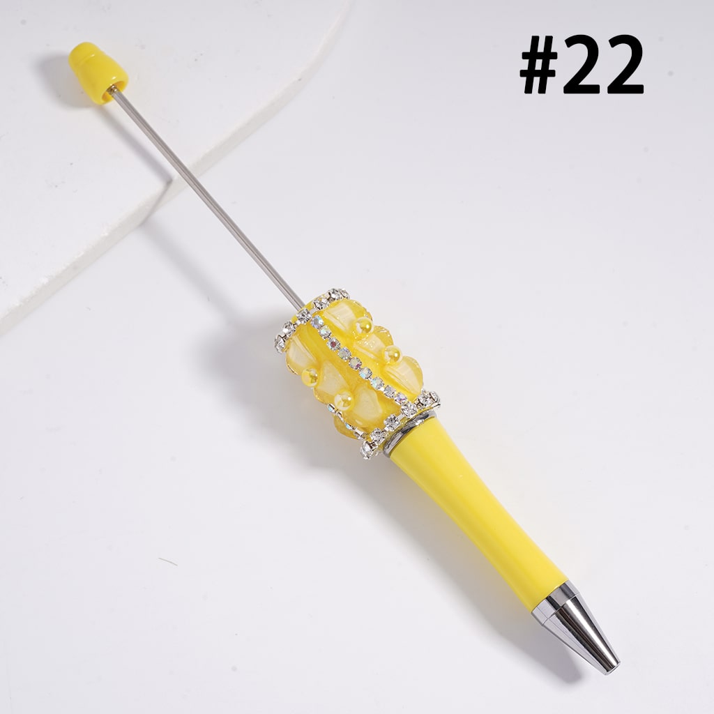 Beadable Pen with Glittery Hearts and Half-Shell Pearls, Clear and AB Rhinestones Chains, Multi-Color