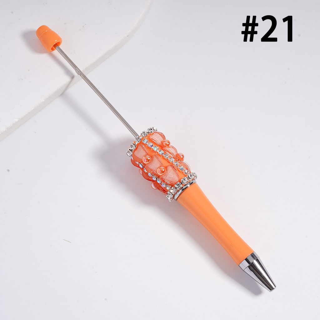 Beadable Pen with Glittery Hearts and Half-Shell Pearls, Clear and AB Rhinestones Chains, Multi-Color