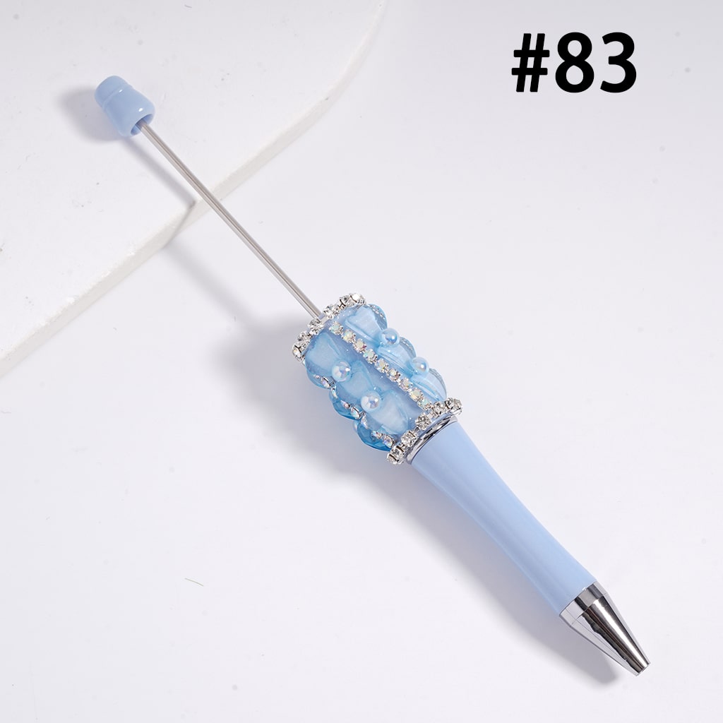 Beadable Pen with Glittery Hearts and Half-Shell Pearls, Clear and AB Rhinestones Chains, Multi-Color