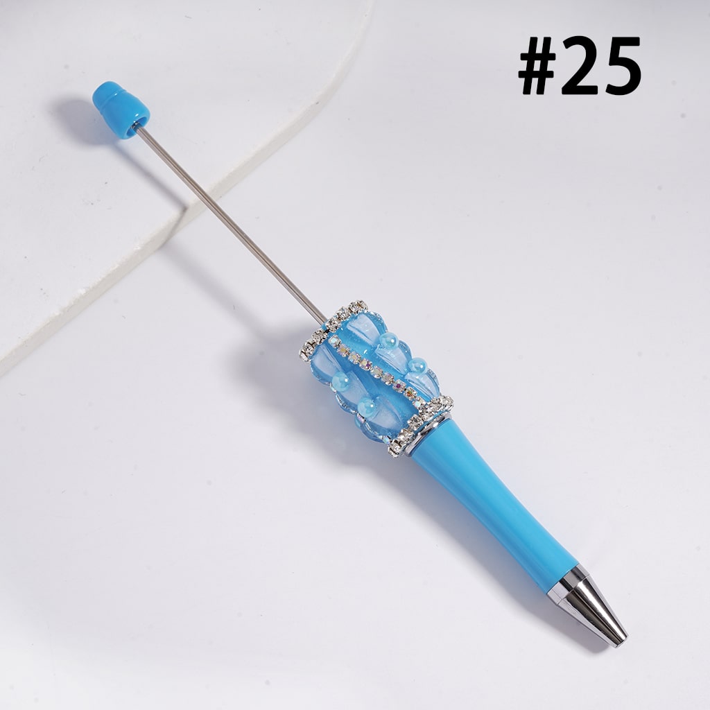 Beadable Pen with Glittery Hearts and Half-Shell Pearls, Clear and AB Rhinestones Chains, Multi-Color