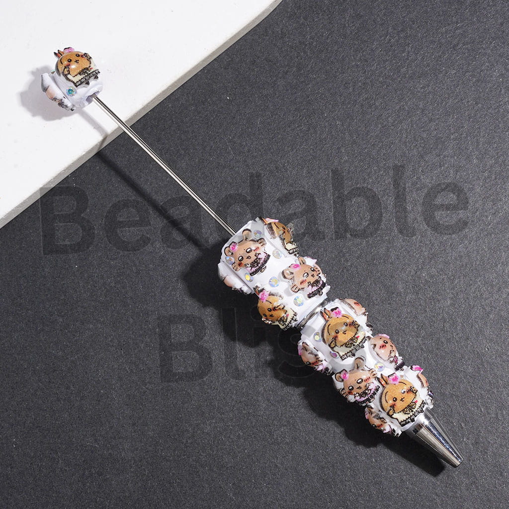 Flying Squirrel Cartoon Characters with Pink Flower and AB Rhinestones Beadable Clay Pens