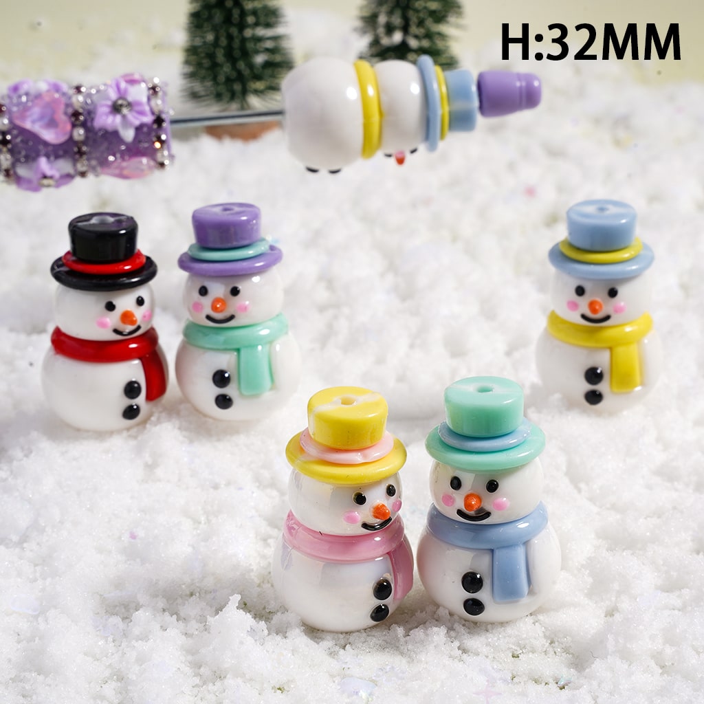 Soft PVC Rubber Beads Snowman with Various Colors Hats, Random Mix, Height 32MM