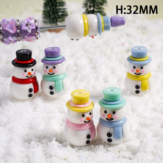 Soft PVC Rubber Beads Snowman with Various Colors Hats, Random Mix, Height 32MM