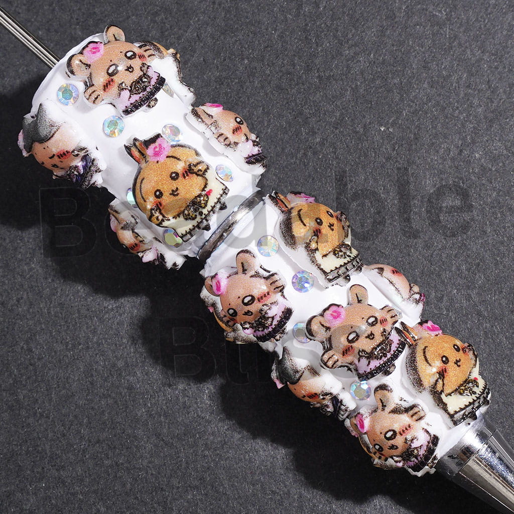 Flying Squirrel Cartoon Characters with Pink Flower and AB Rhinestones Beadable Clay Pens