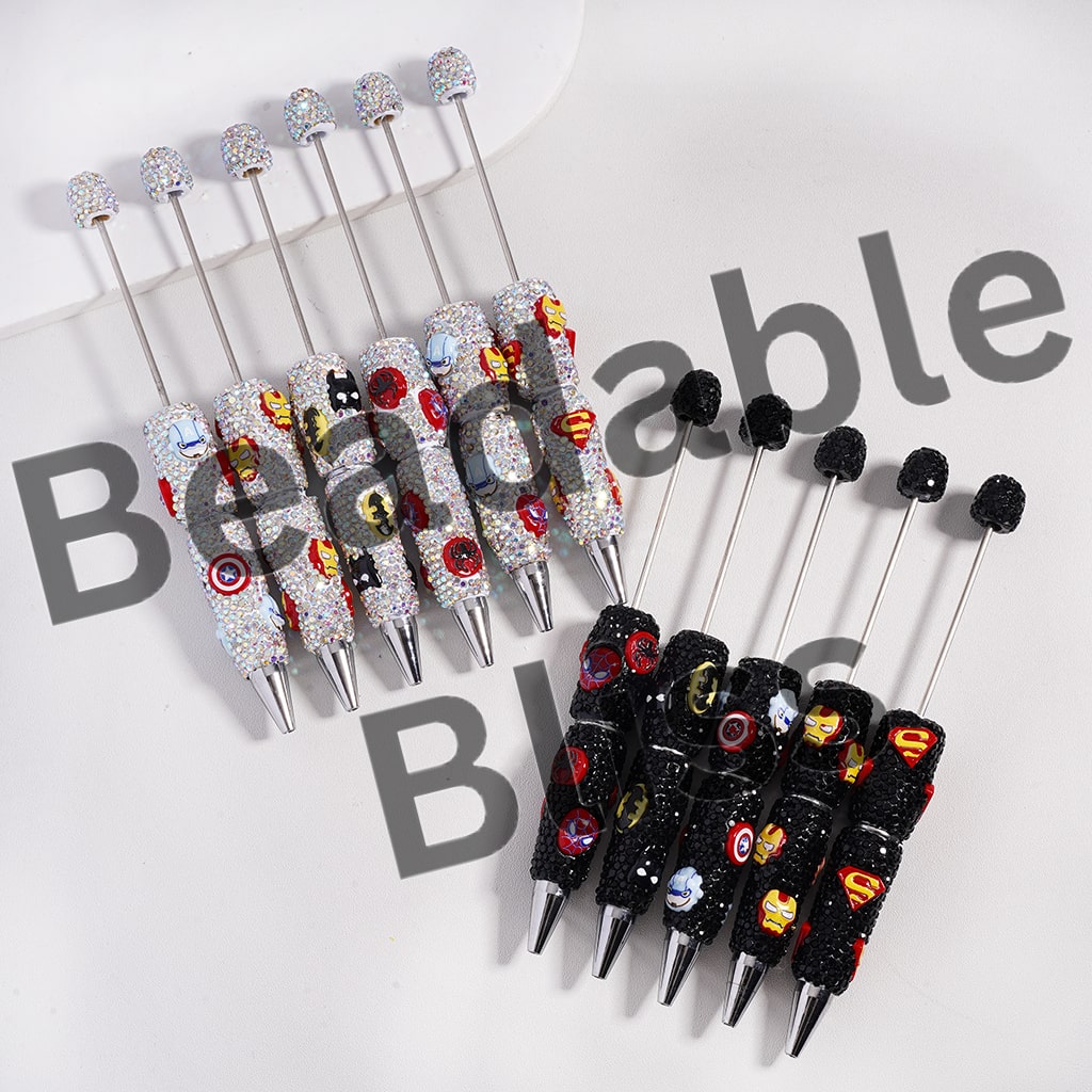 Beadable Clay Pens Strong Character Series with Black & AB Rhinestones, Random Mix