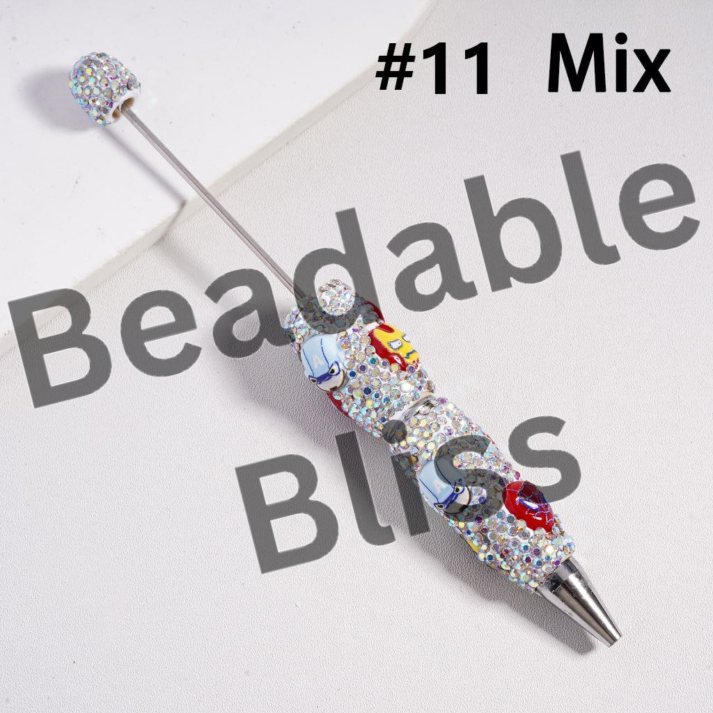 Beadable Clay Pens Strong Character Series with Black & AB Rhinestones, Random Mix