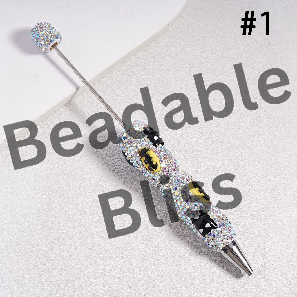 Beadable Clay Pens Strong Character Series with Black & AB Rhinestones, Random Mix