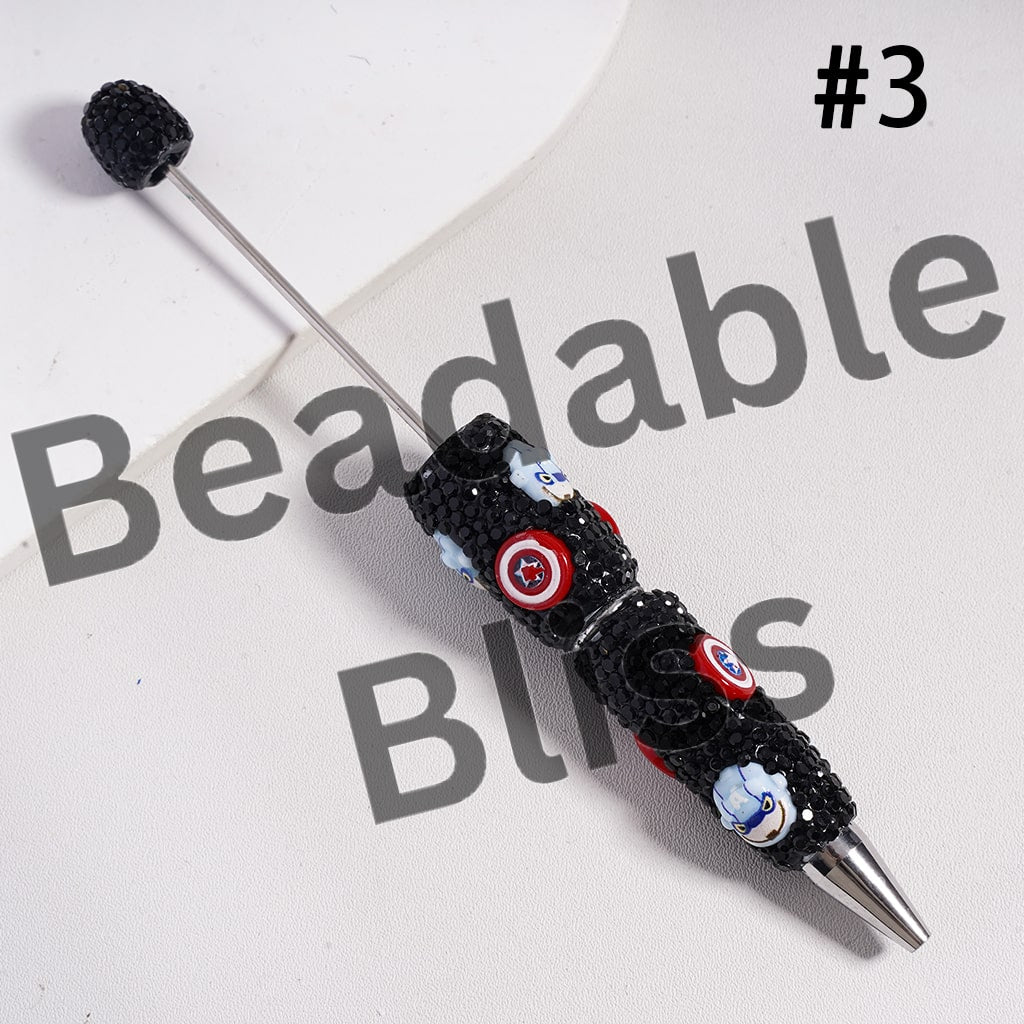 Beadable Clay Pens Strong Character Series with Black & AB Rhinestones, Random Mix