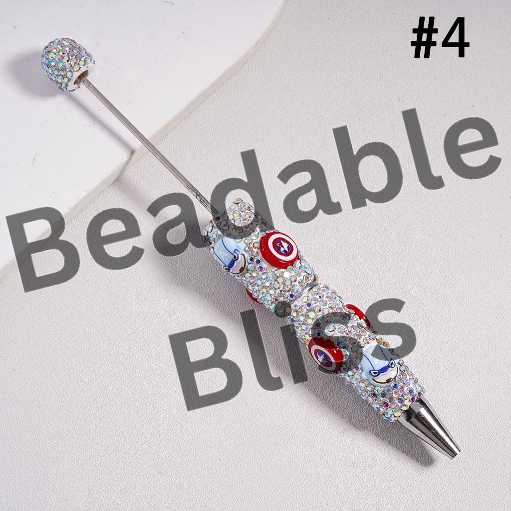 Beadable Clay Pens Strong Character Series with Black & AB Rhinestones, Random Mix