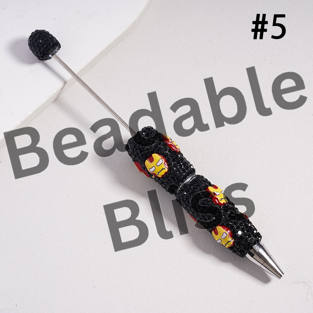 Beadable Clay Pens Strong Character Series with Black & AB Rhinestones, Random Mix