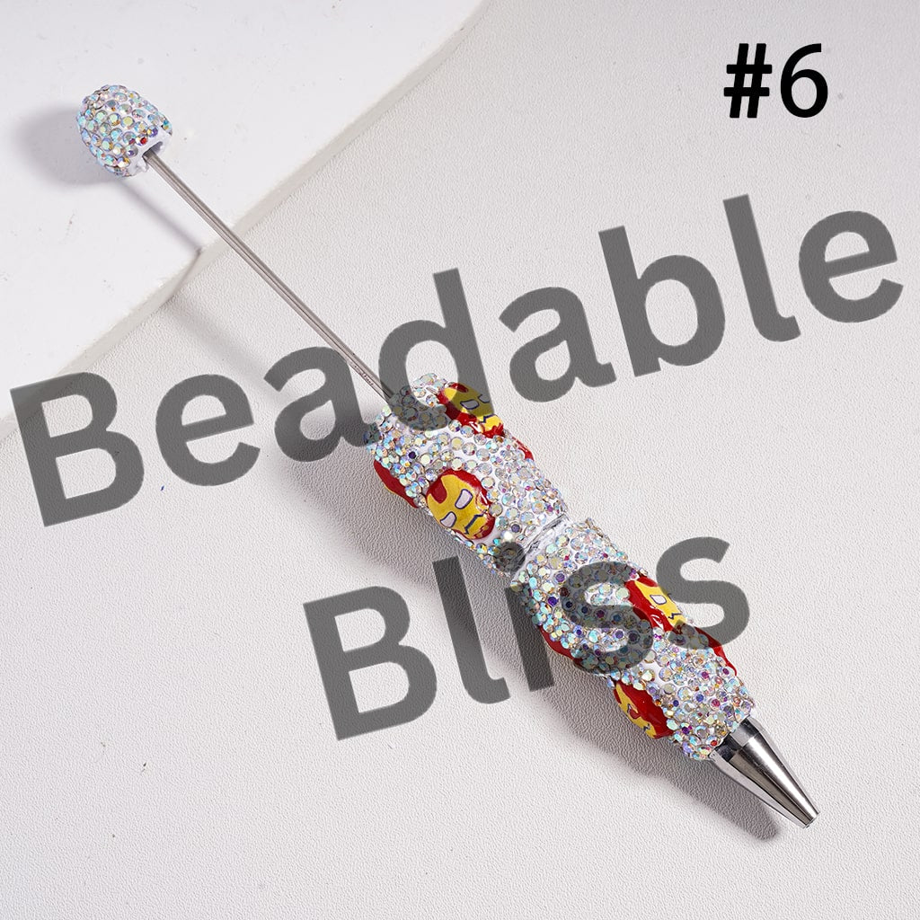 Beadable Clay Pens Strong Character Series with Black & AB Rhinestones, Random Mix