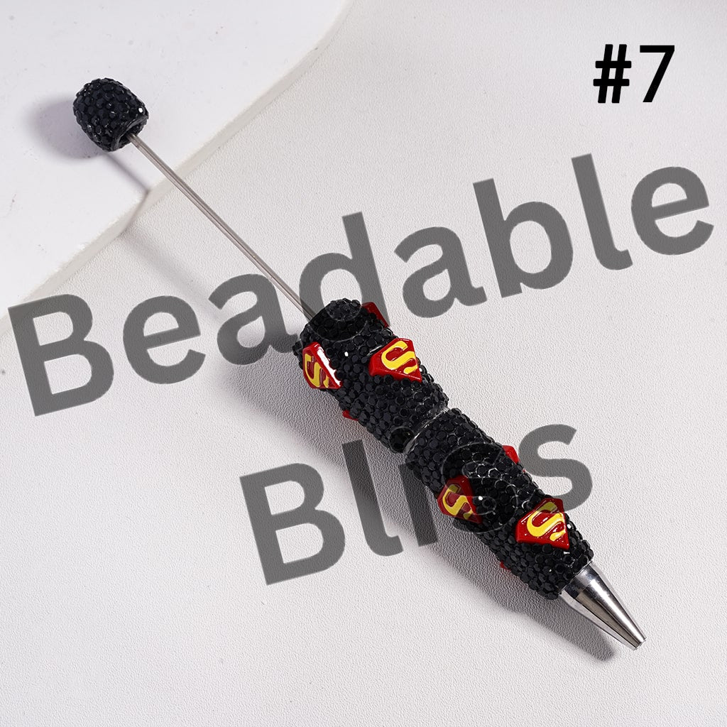 Beadable Clay Pens Strong Character Series with Black & AB Rhinestones, Random Mix