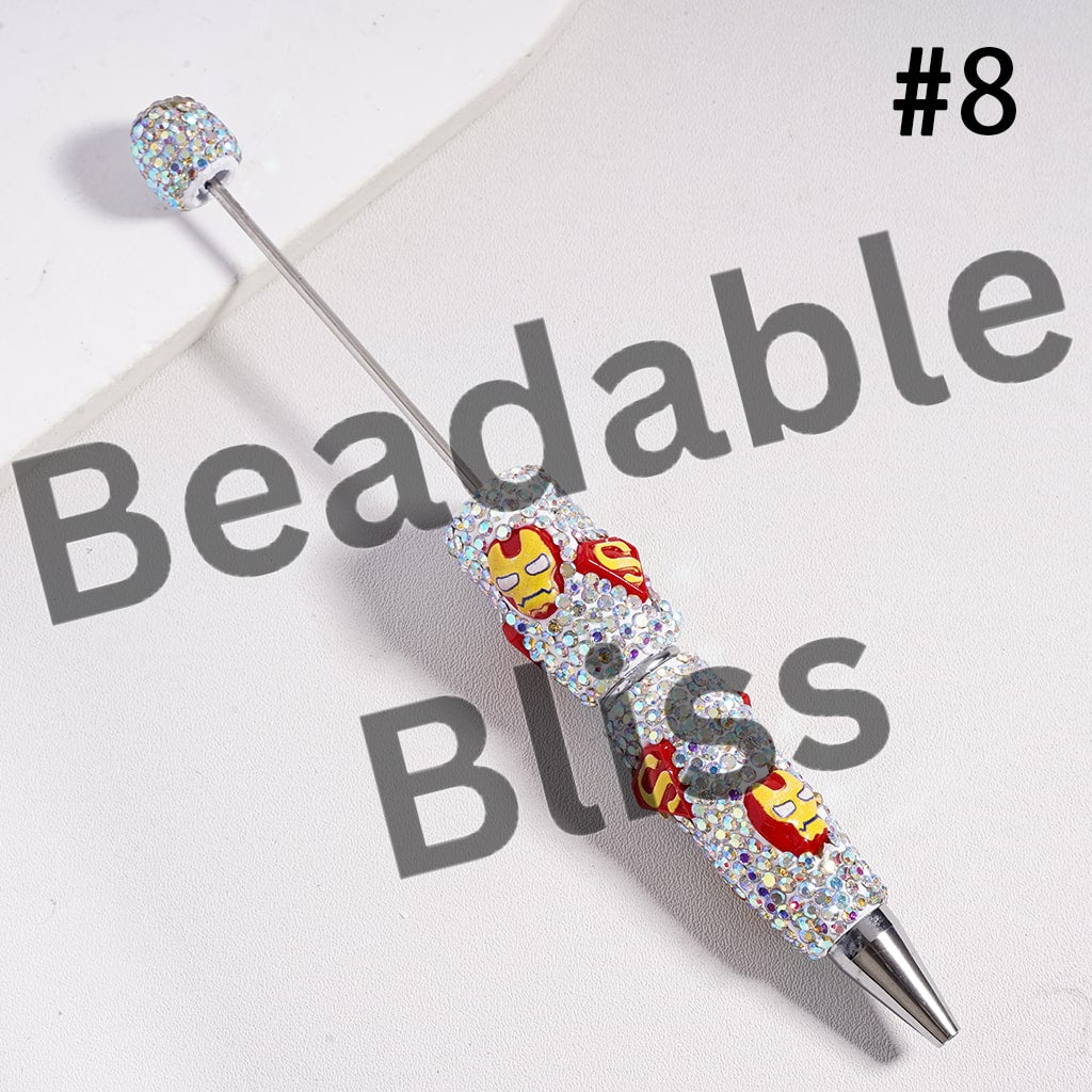 Beadable Clay Pens Strong Character Series with Black & AB Rhinestones, Random Mix