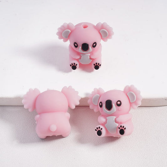 Silicone Focal Beads 3D Cute Pink Koala with Black Paws